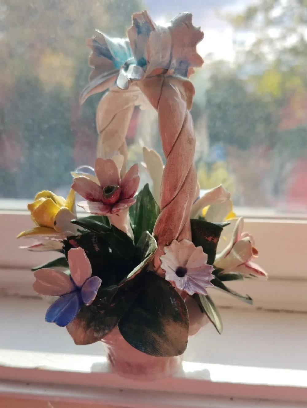 Hand-Painted Ceramic Flower Basket - Multicolor